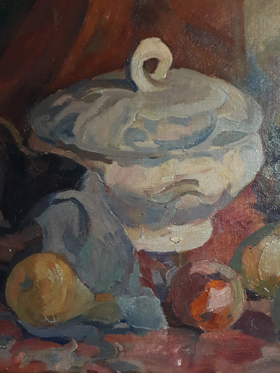 Jean LIBERGE (1903-1977) huile sur toile nature morte aux fruits 1948-photo-1