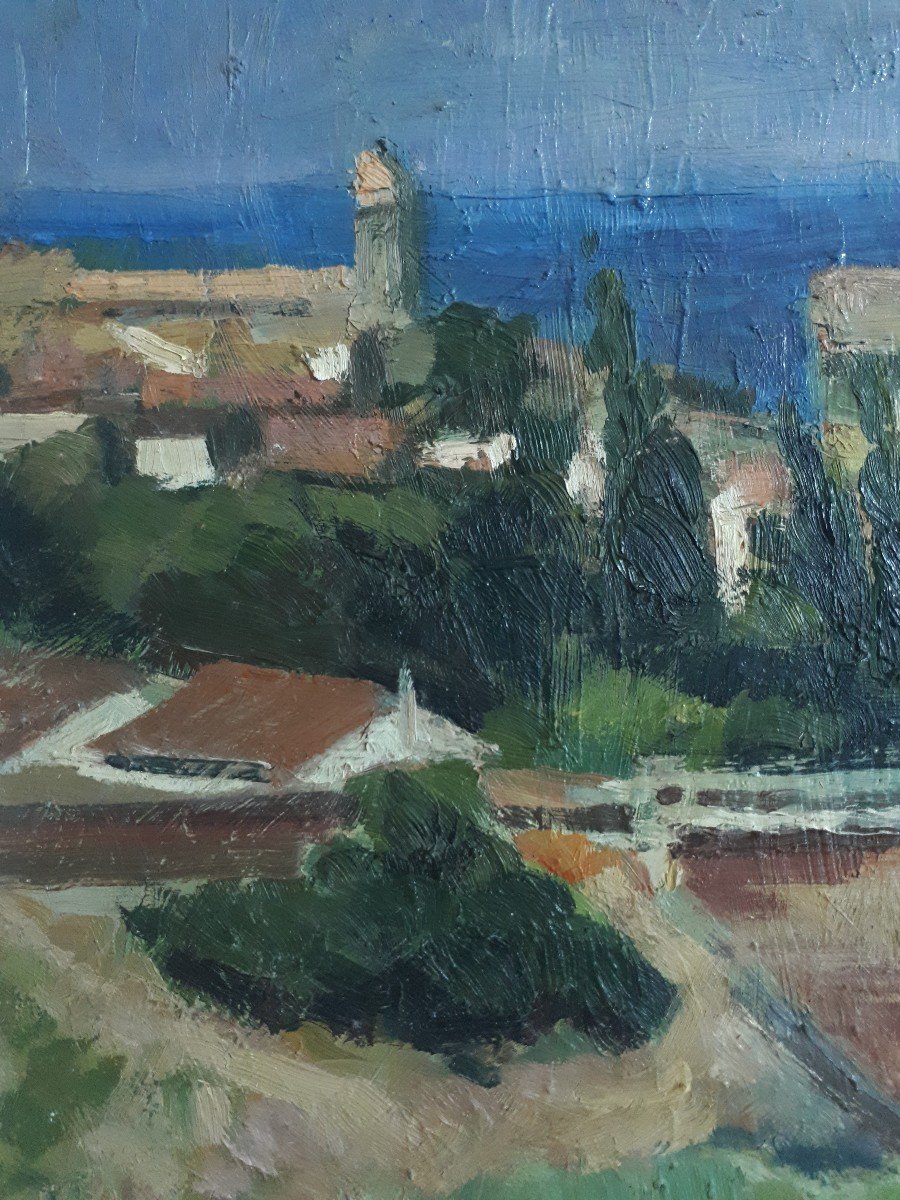 Tableau huile sur panneau paysage provençal en bord de mer D. MANTEL-photo-4