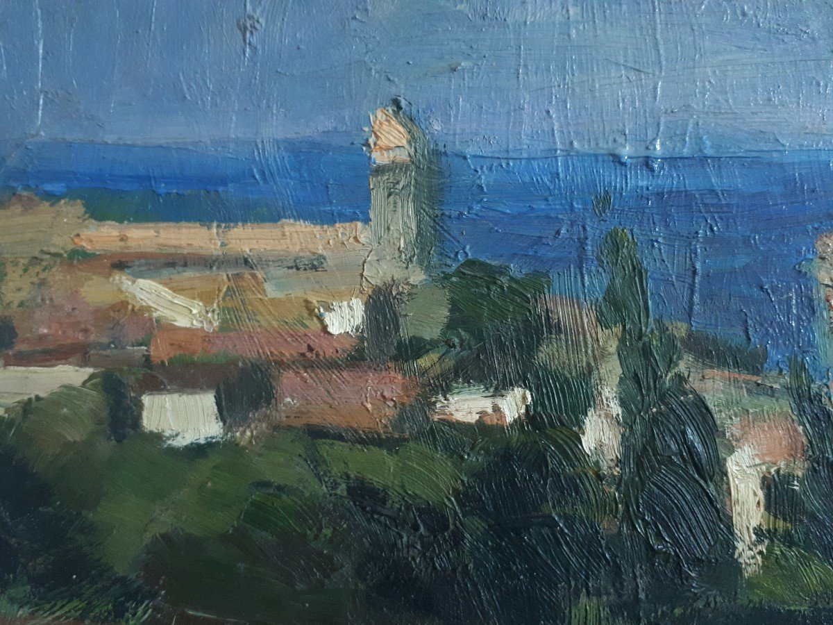 Tableau huile sur panneau paysage provençal en bord de mer D. MANTEL-photo-4