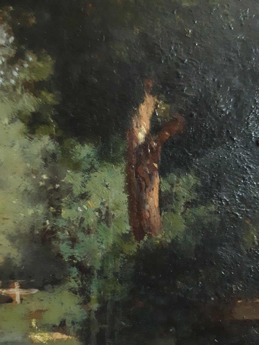 Marie Camille Arthur DE SAINT-GENYS (1829-1887) huile sur toile paysage animé en forêt 19ème-photo-5