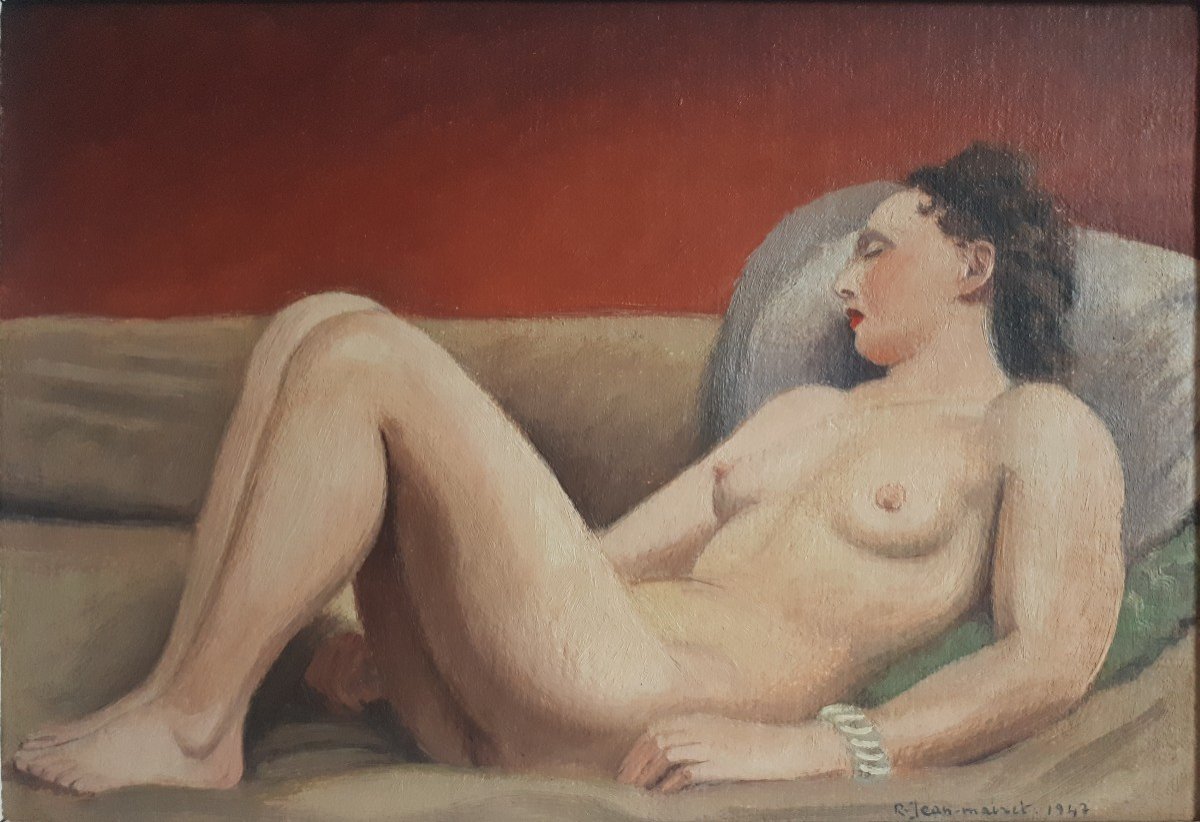 Roger Henri Jean-mairet (1904-1949) Oil On Canvas Reclining Female Nude 1947-photo-2