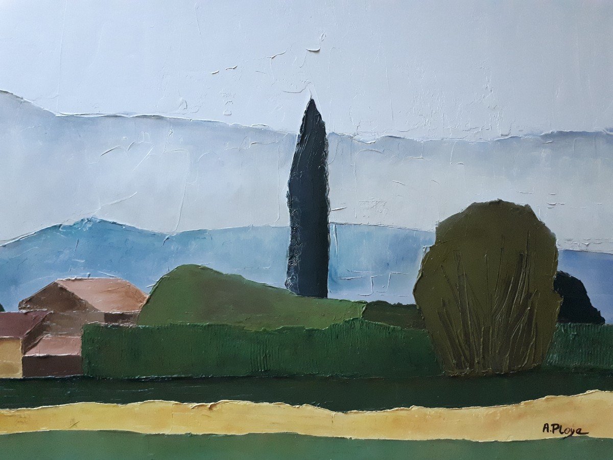 Alain PLOYE - La plaine d'Upie Drôme - grande huile sur toile paysage-photo-2