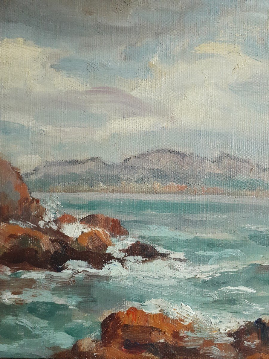 Adolf Joos (1903-1974) Endoume Harbor Calanques Marseille Oil On Canvas Marine-photo-4