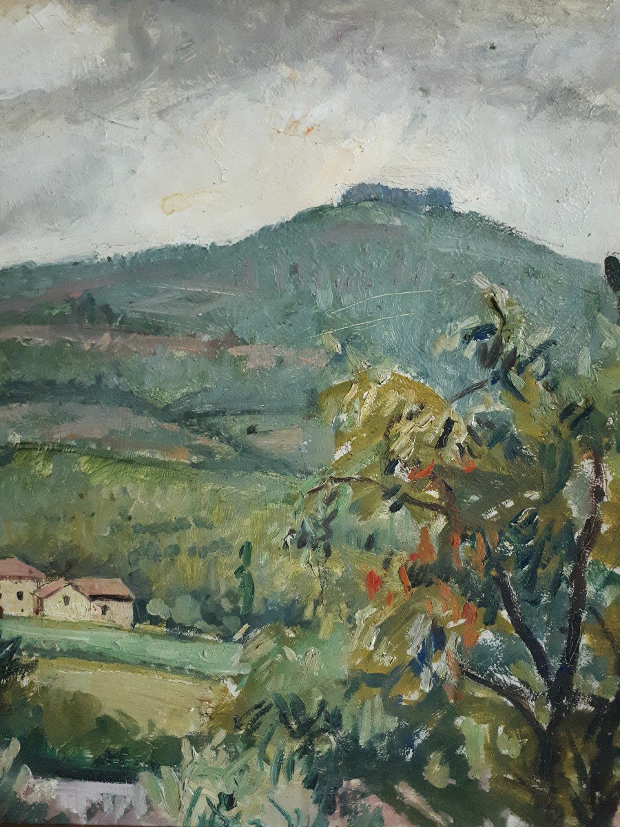 Ginette RAPP (1828-1998) huile sur panneau paysage vallonné-photo-1