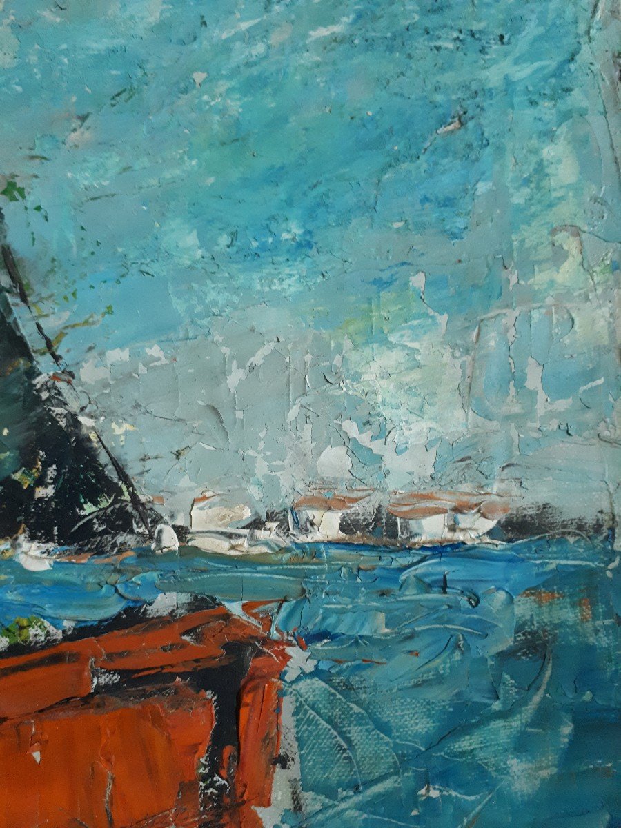 Jean Bousquet View Of Concarneau Port Oil On Canvas Marine-photo-6