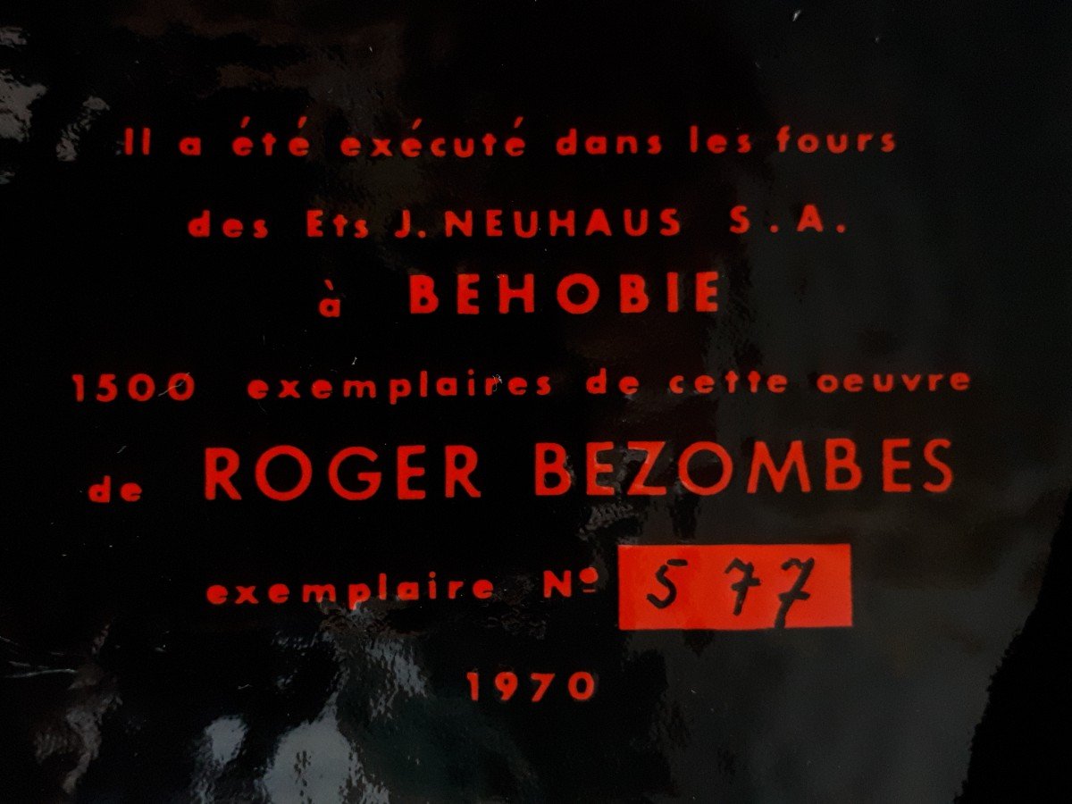 Roger BEZOMBES (1913-1994) plaque émaillée nature morte au bouquet de fleurs 1970-photo-8