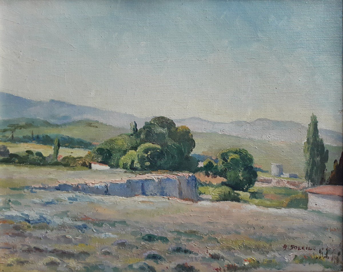 A. SOLEIL tableau huile sur toile paysage provençal-photo-2