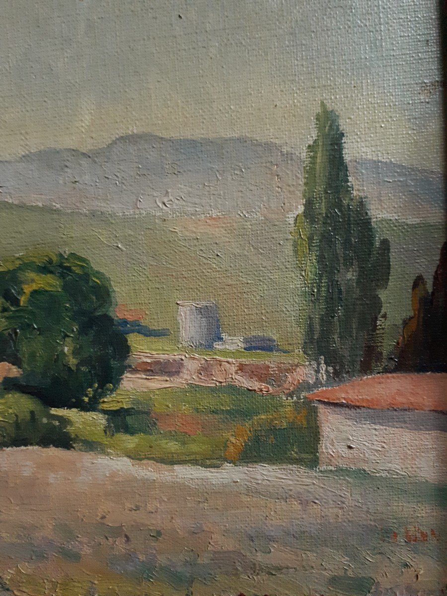 A. SOLEIL tableau huile sur toile paysage provençal-photo-4