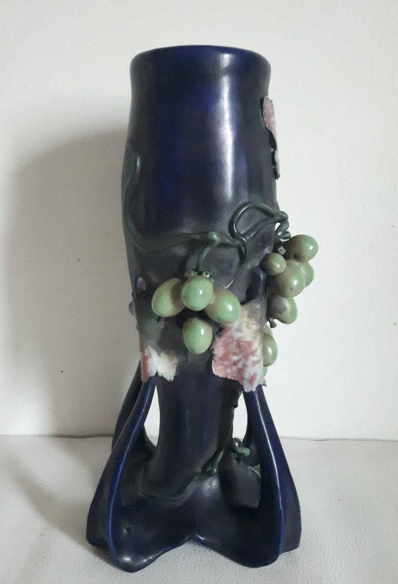 Amphora Ceramic Vase Grape Decor 1900 Art Nouveau-photo-2