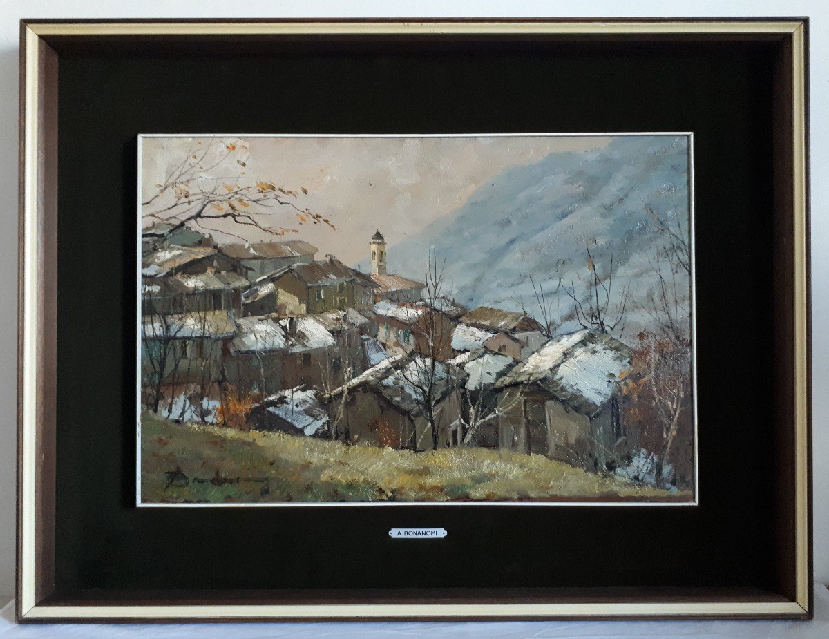 Arturo Bonanomi (1920-2010) Sueglio Village Lombardy Italy Oil On Panel