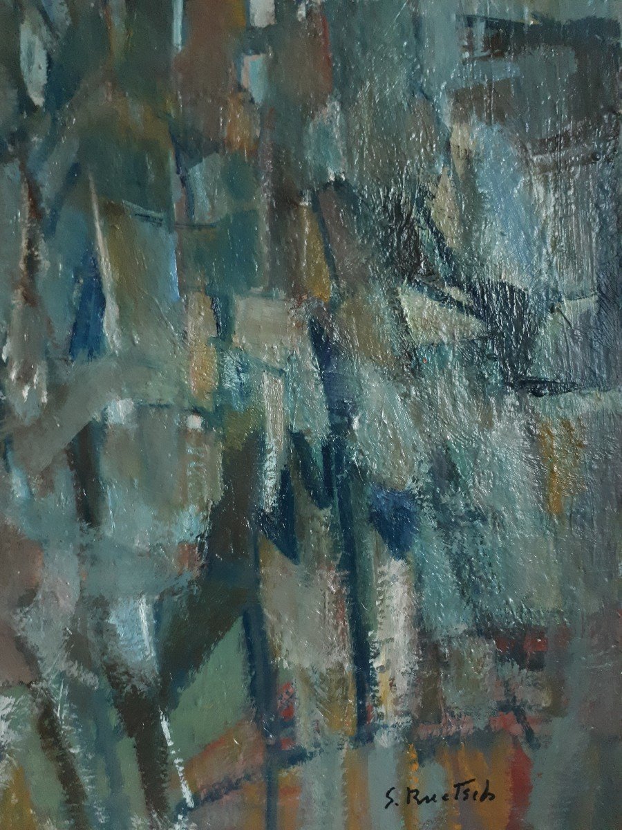 Suzanne BRIANCON-RUETSCH (1902-2003) huile sur toile composition abstraite-photo-1
