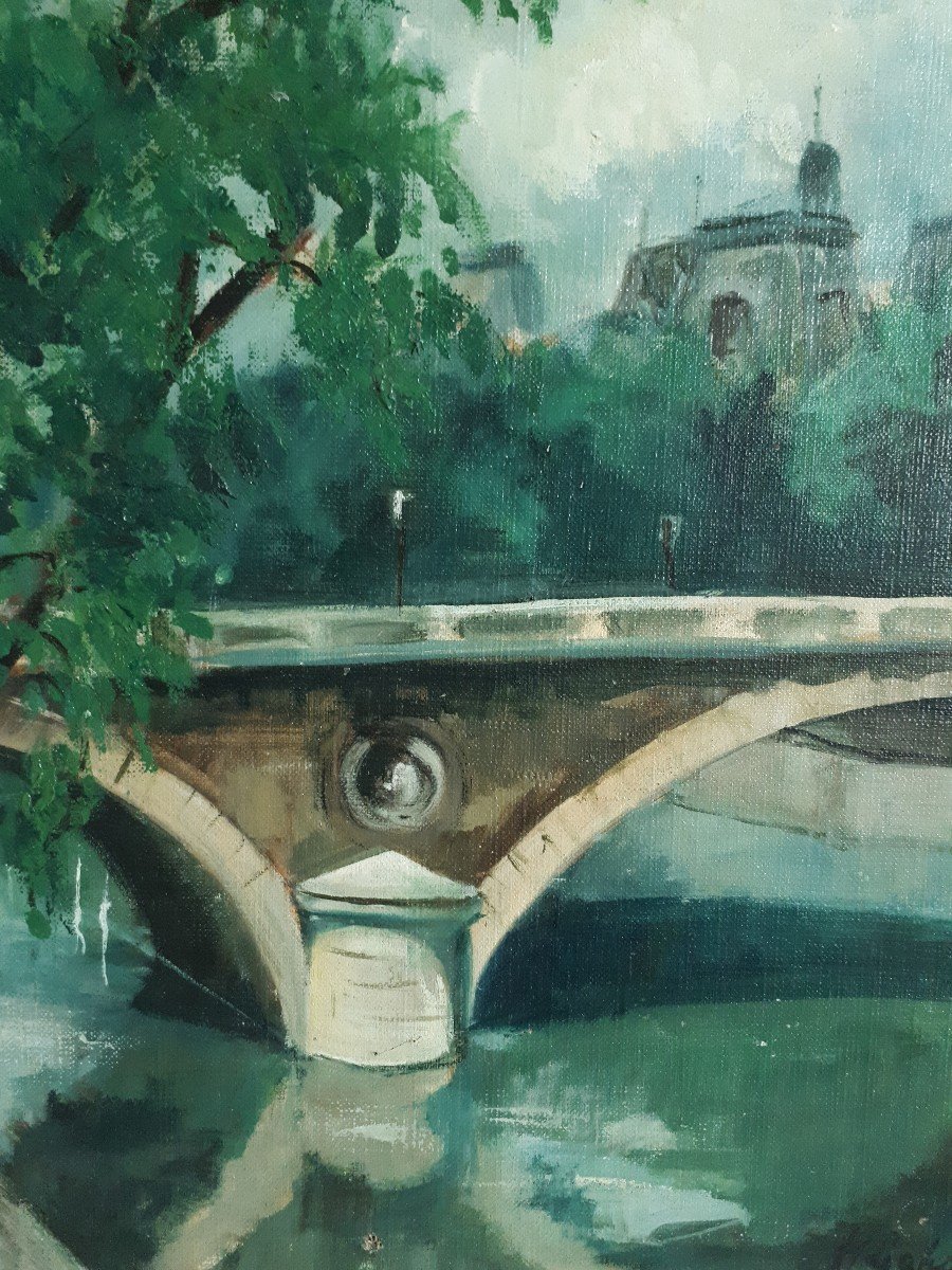 Huile sur toile vue de Paris pont Louis-Philippe M. LAFOY -photo-3