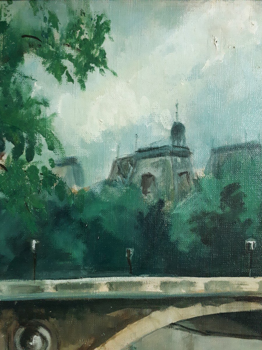 Oil On Canvas View Of Paris Louis-philippe Bridge M. Lafoy-photo-1