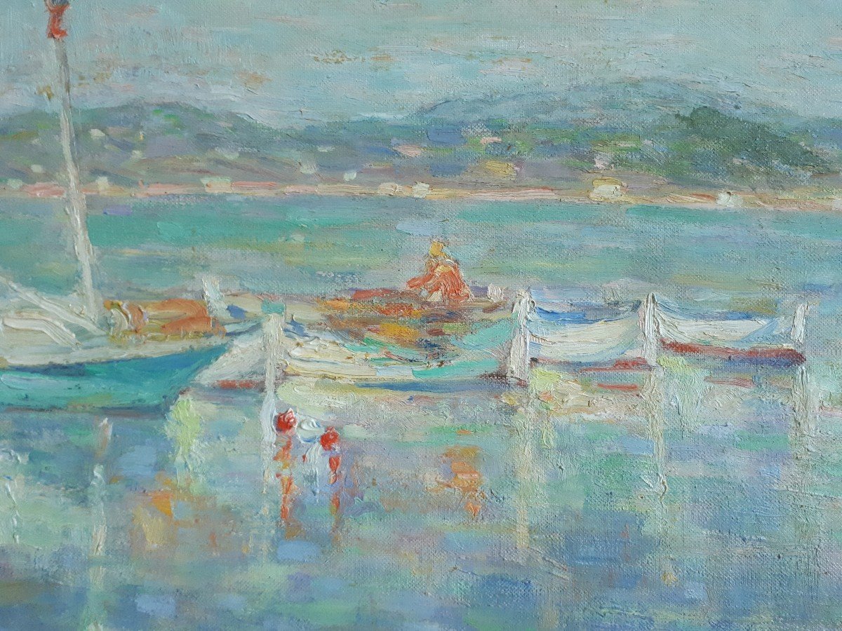 E. Gilmer Oil On Marine Canvas Port Of San Peïre Côte d'Azur-photo-3