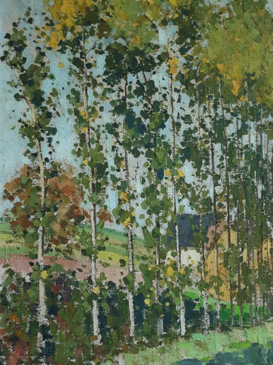 Paul Anderbouhr (1909-2006) Oil On Canvas Landscape With Polplars Post-impressionism-photo-3