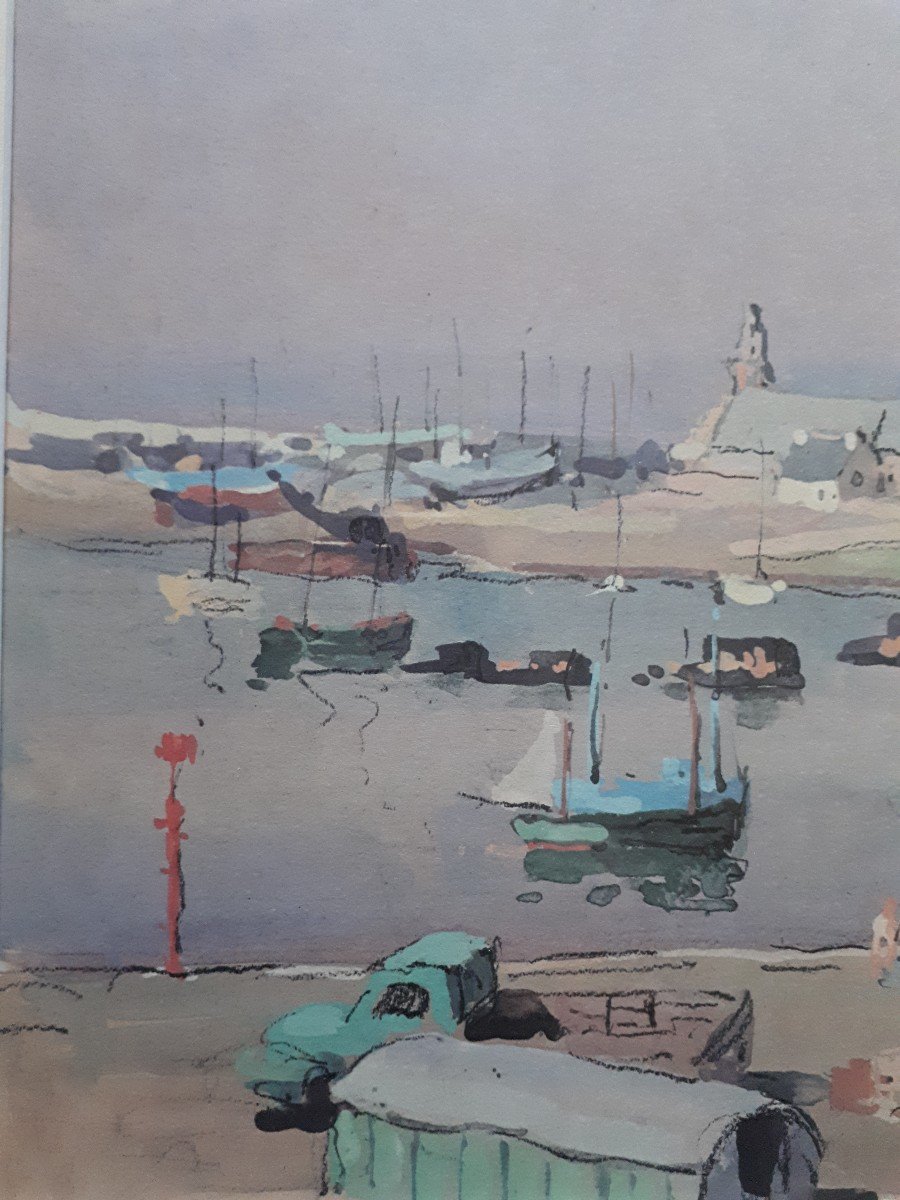 Robert Chailloux (1913-2006) View Of Camaret Lithograph-photo-3