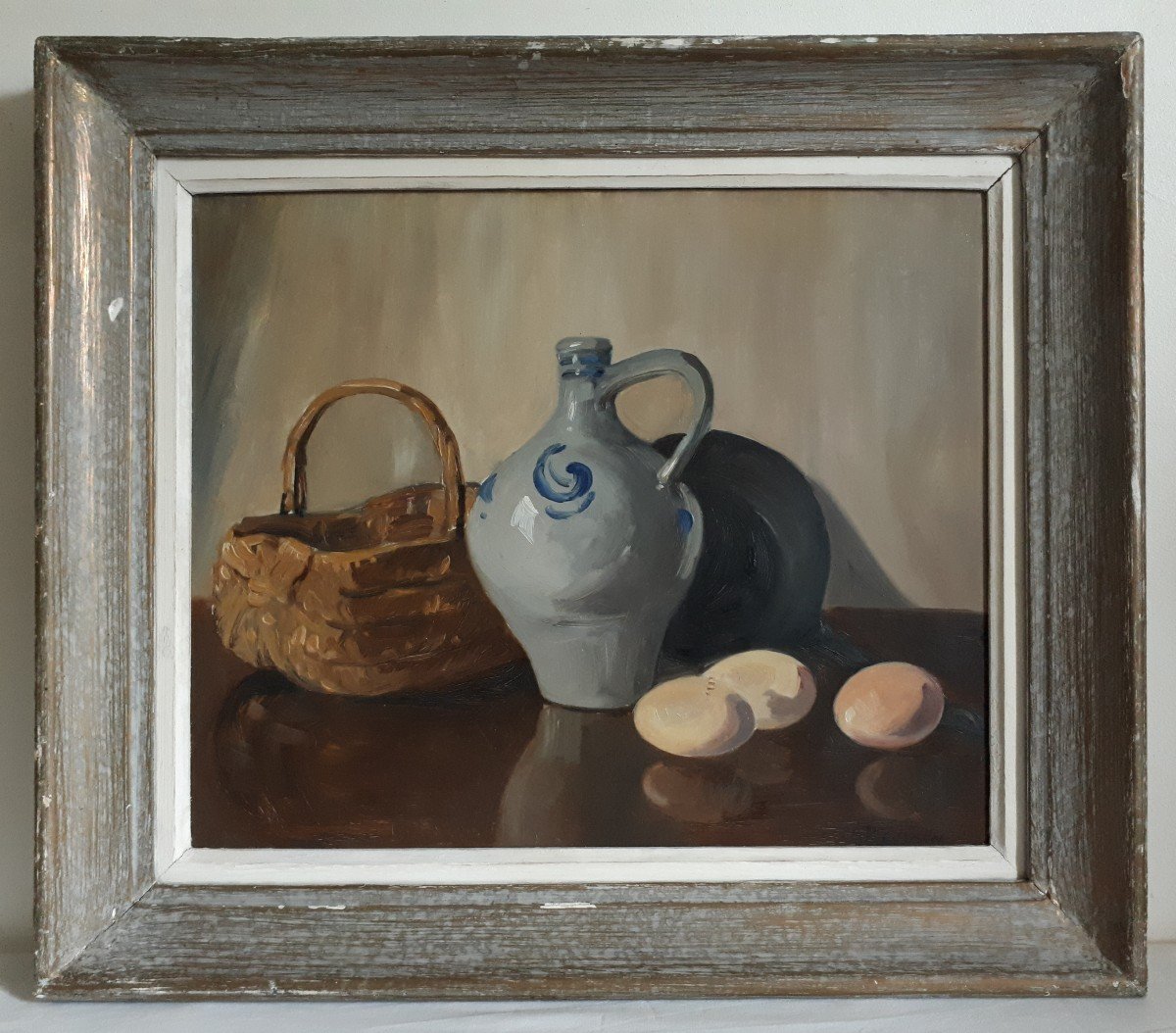 M. COUSIN huile sur panneau nature morte aux oeufs