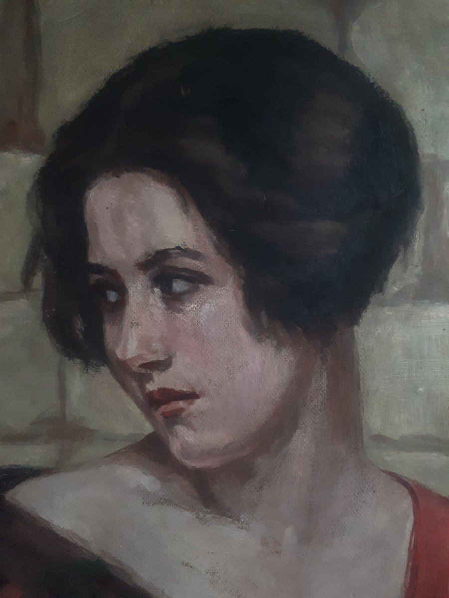 Marie Louise DOERR-MONOD - La maraudeuse - huile portrait jeune femme gitane Ecole lyonnaise-photo-3