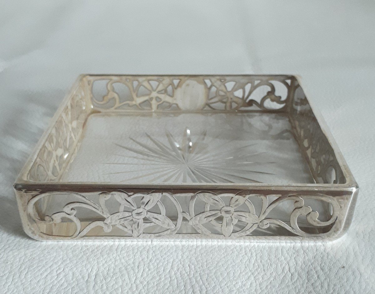 Pocket Tray In Openwork Silver And Glass-photo-2