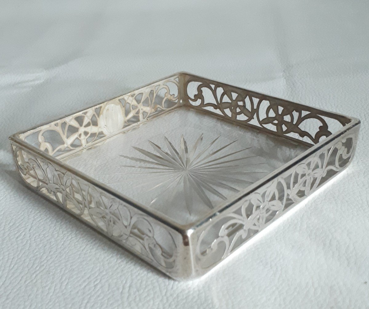 Pocket Tray In Openwork Silver And Glass