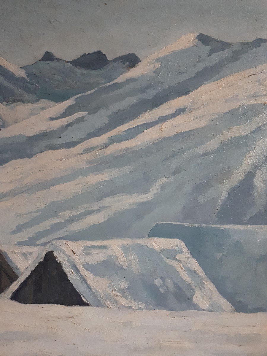 Oil On Panel E. Lagat Saint Sorlin d'Arves Alpes Savoie Snowy  Landscape Mountain 1947-photo-1