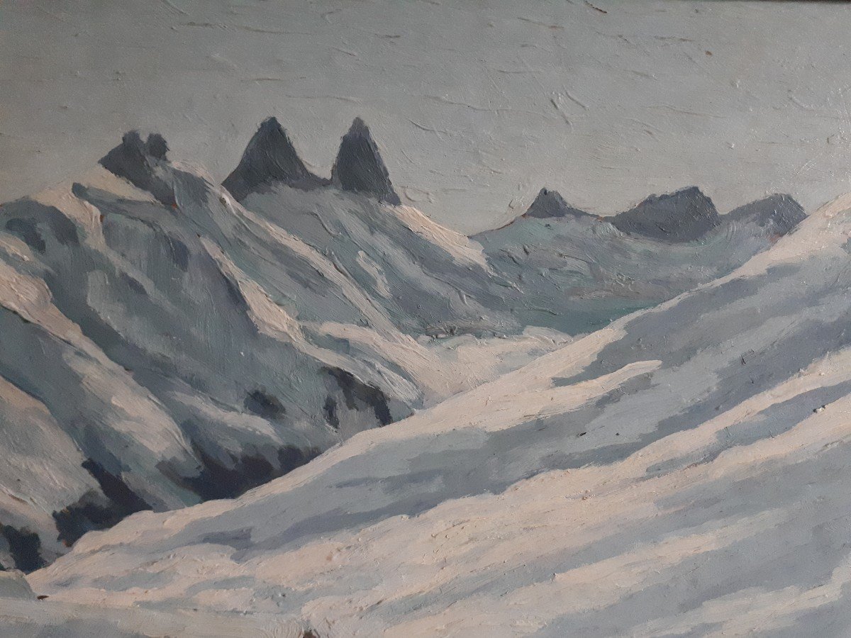 Oil On Panel E. Lagat Saint Sorlin d'Arves Alpes Savoie Snowy  Landscape Mountain 1947-photo-2