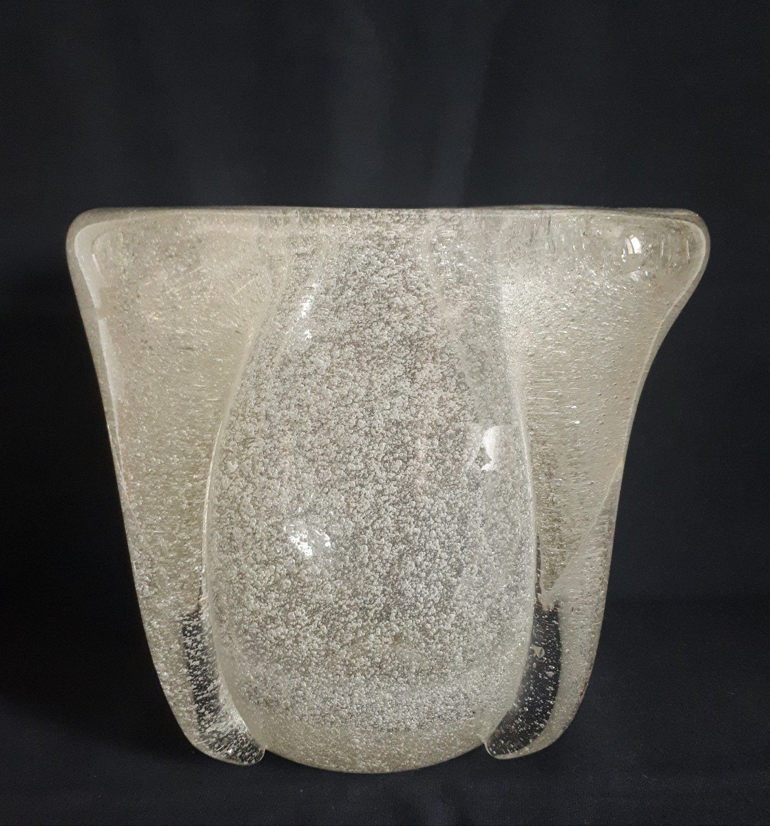 Manufacture Bayel Bubbled Crystal Glass Vase 1930 Art Deco-photo-2