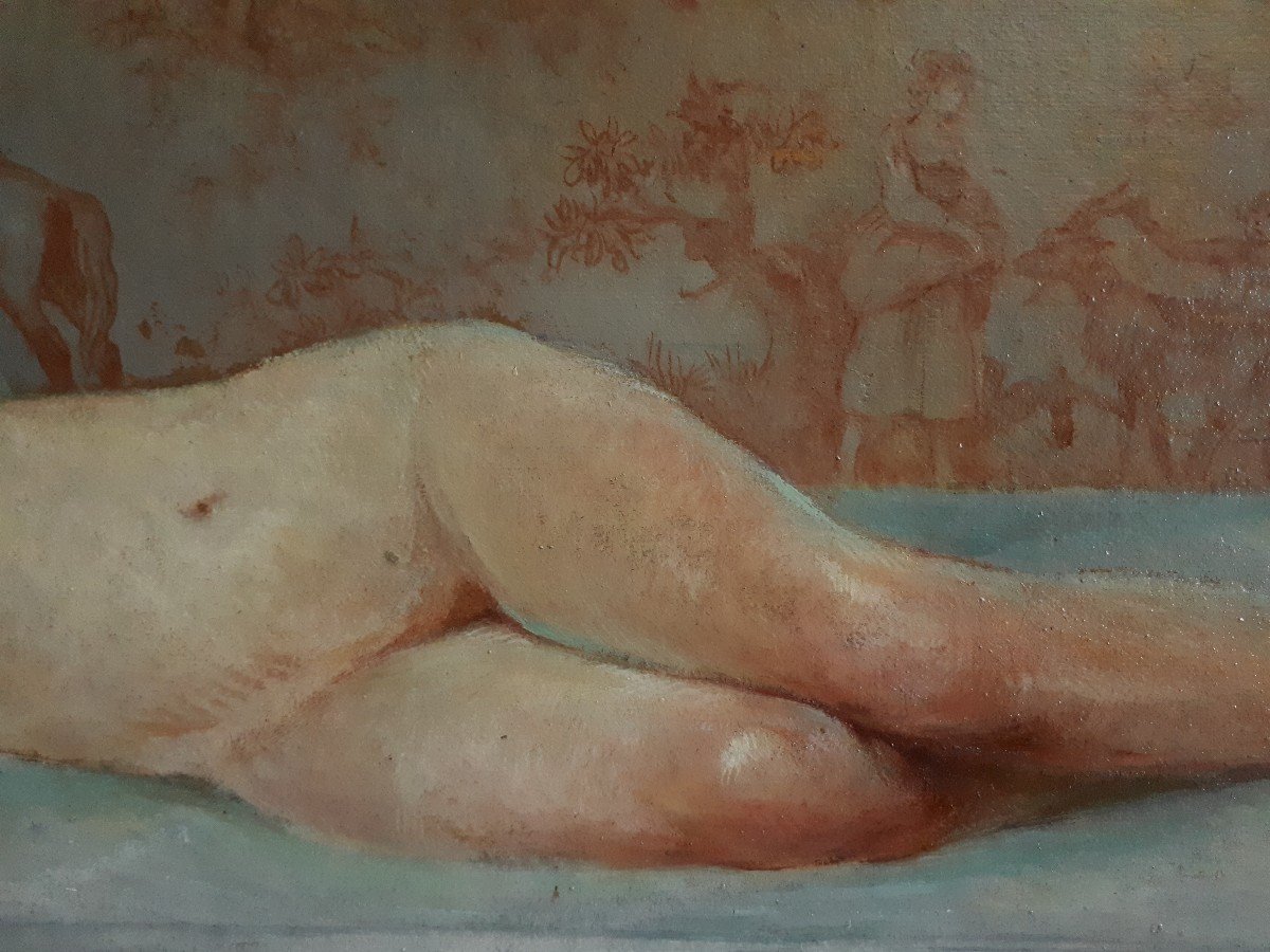 Gaston PLOQUIN (1882-1970) huile sur panneau nu allongé féminin-photo-2