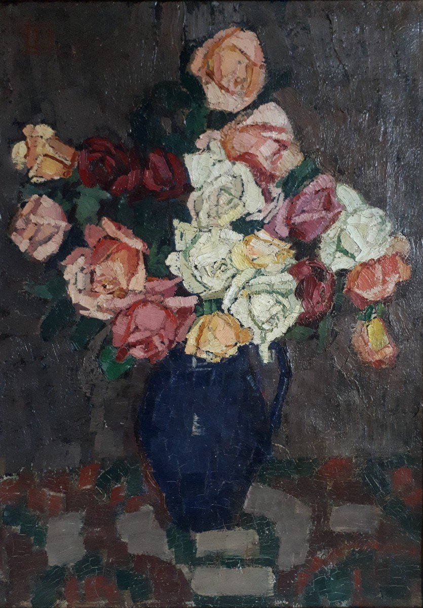 Léontine Darriet (born In 1872) Oil On Canvas Still Life With Bouquet Of Flowers-photo-2