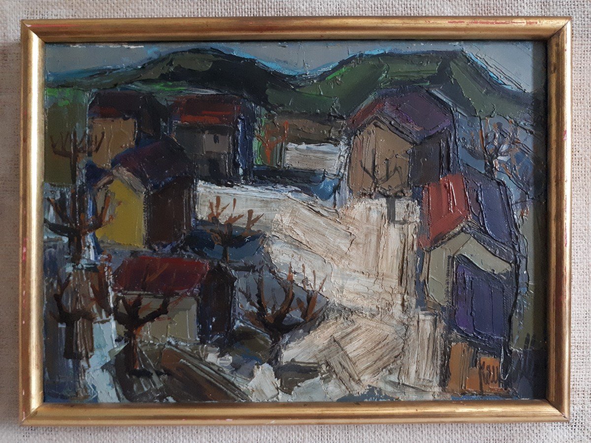 Painting Oil On Canvas Landscape Village Street 1930/1940 (signed)-photo-2