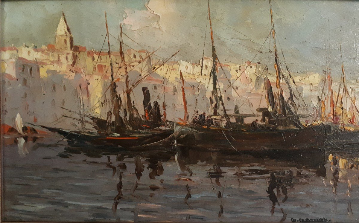 Charles Cermak (1877-1966) Marseille Port Oil On Wood-photo-2