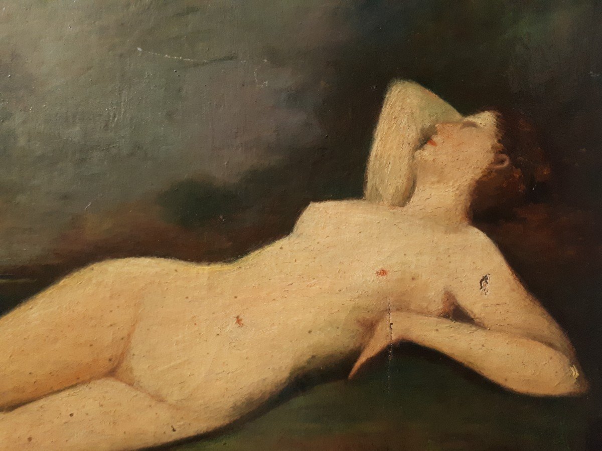 Huile sur toile nu féminin allongé fin 19ème 1900 (signé)-photo-4