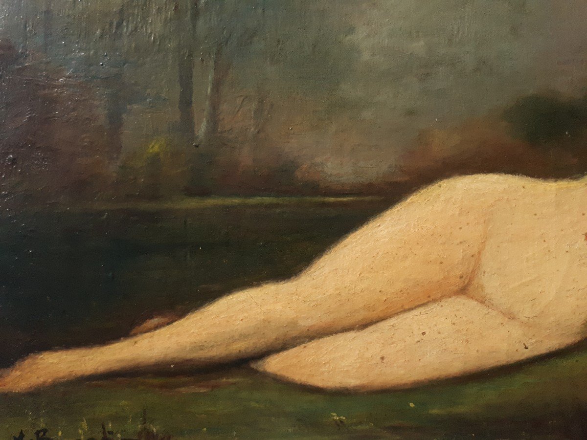 Huile sur toile nu féminin allongé fin 19ème 1900 (signé)-photo-1