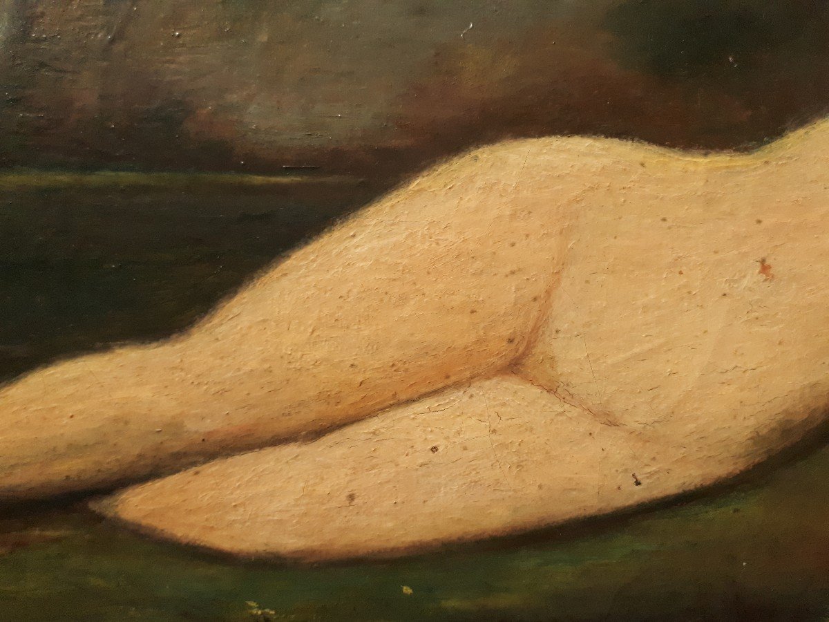 Huile sur toile nu féminin allongé fin 19ème 1900 (signé)-photo-3