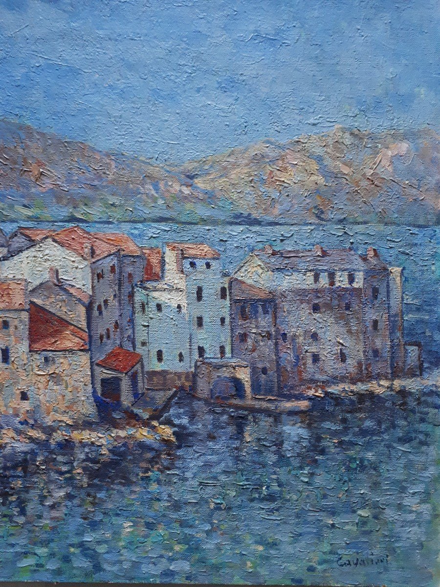 CAVALIERI vue de Saint Florent Corse huile sur toile marine-photo-4