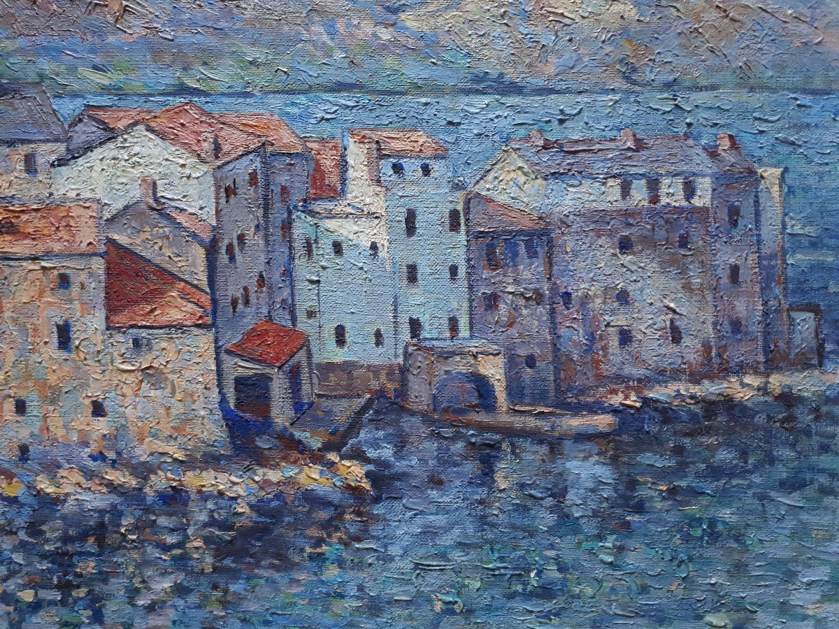 CAVALIERI vue de Saint Florent Corse huile sur toile marine-photo-2