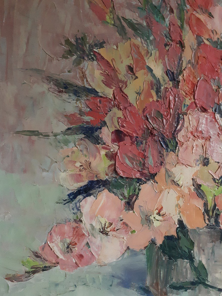 Rose-Marie BANDET (1922-2015) huile sur toile nature morte aux fleurs glaïeuls-photo-3