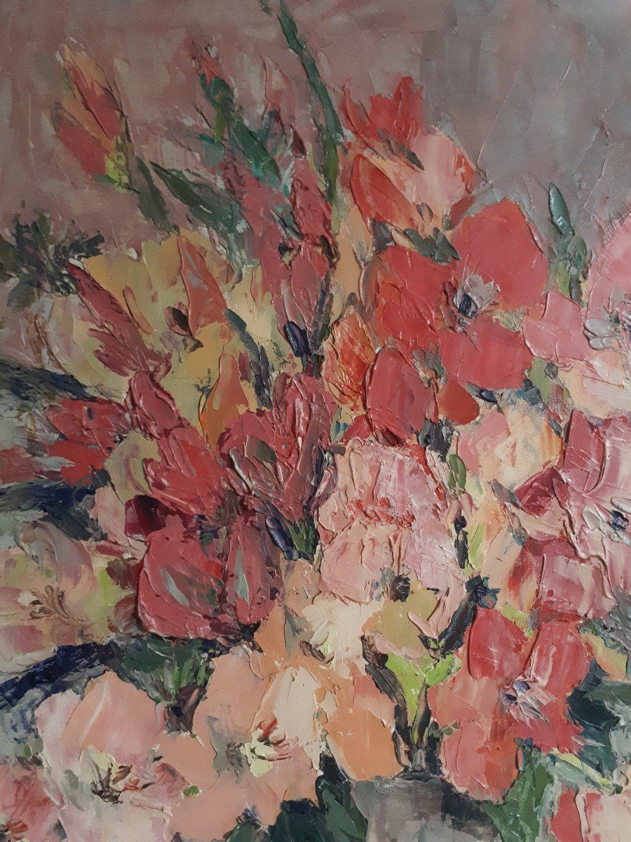 Rose-Marie BANDET (1922-2015) huile sur toile nature morte aux fleurs glaïeuls-photo-4