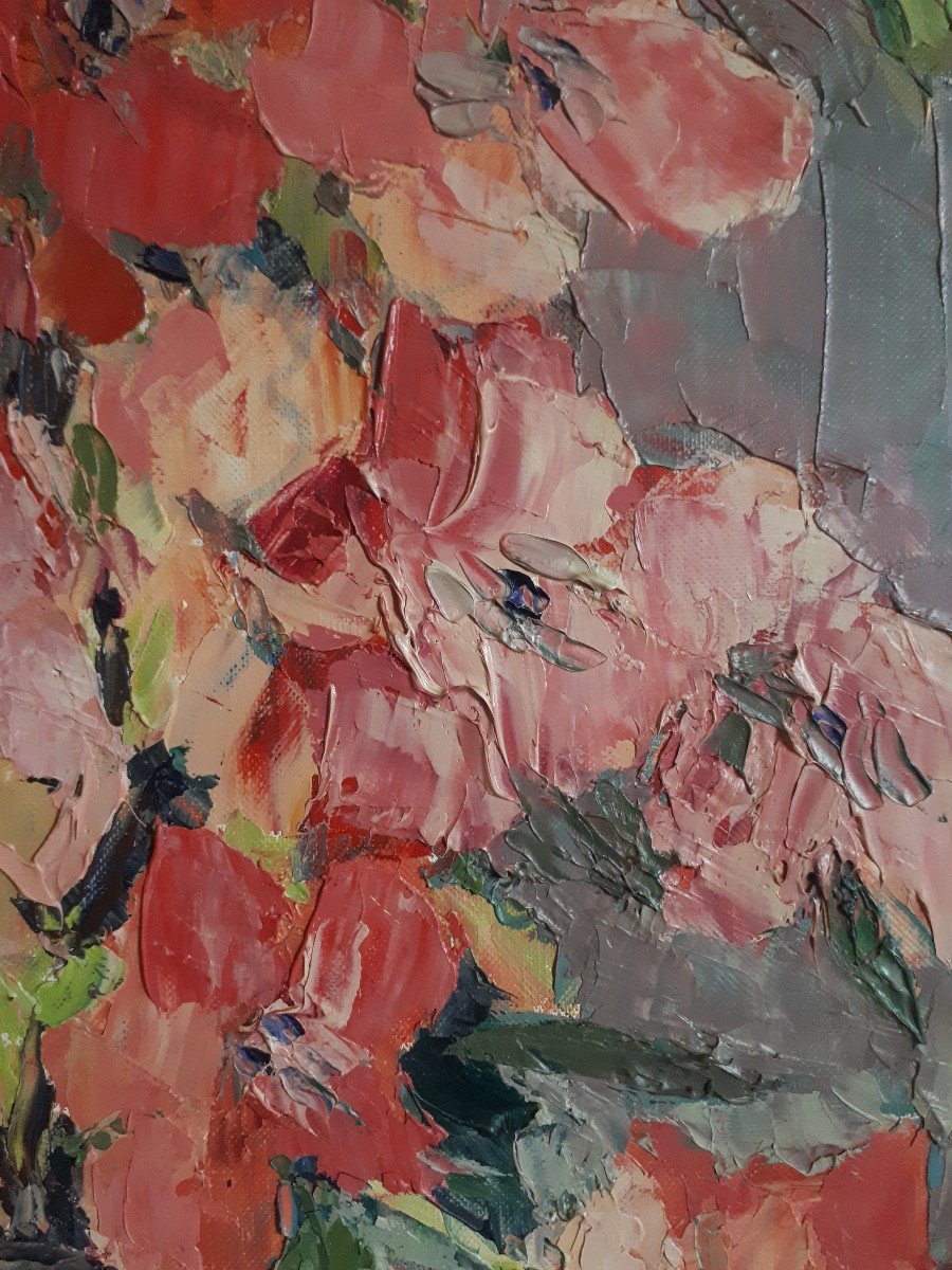 Rose-Marie BANDET (1922-2015) huile sur toile nature morte aux fleurs glaïeuls-photo-4