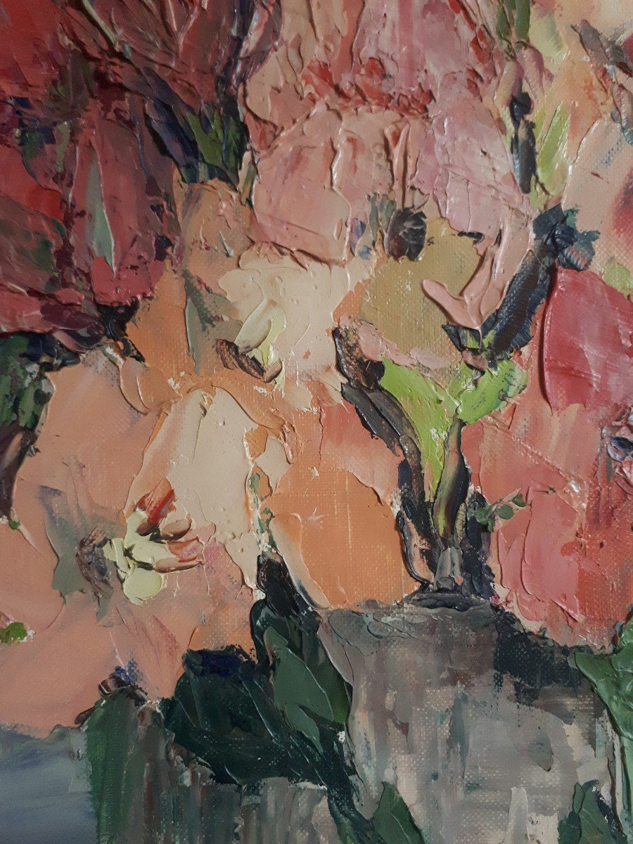 Rose-Marie BANDET (1922-2015) huile sur toile nature morte aux fleurs glaïeuls-photo-5