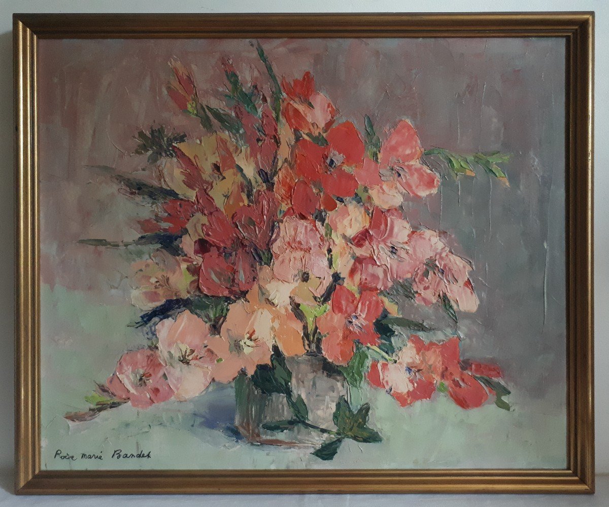 Rose-Marie BANDET (1922-2015) huile sur toile nature morte aux fleurs glaïeuls