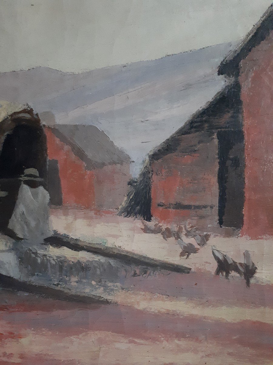 Raymond Savignac (1886-1951) Oil On Canvas Madagascar Peasant Life Scene-photo-4