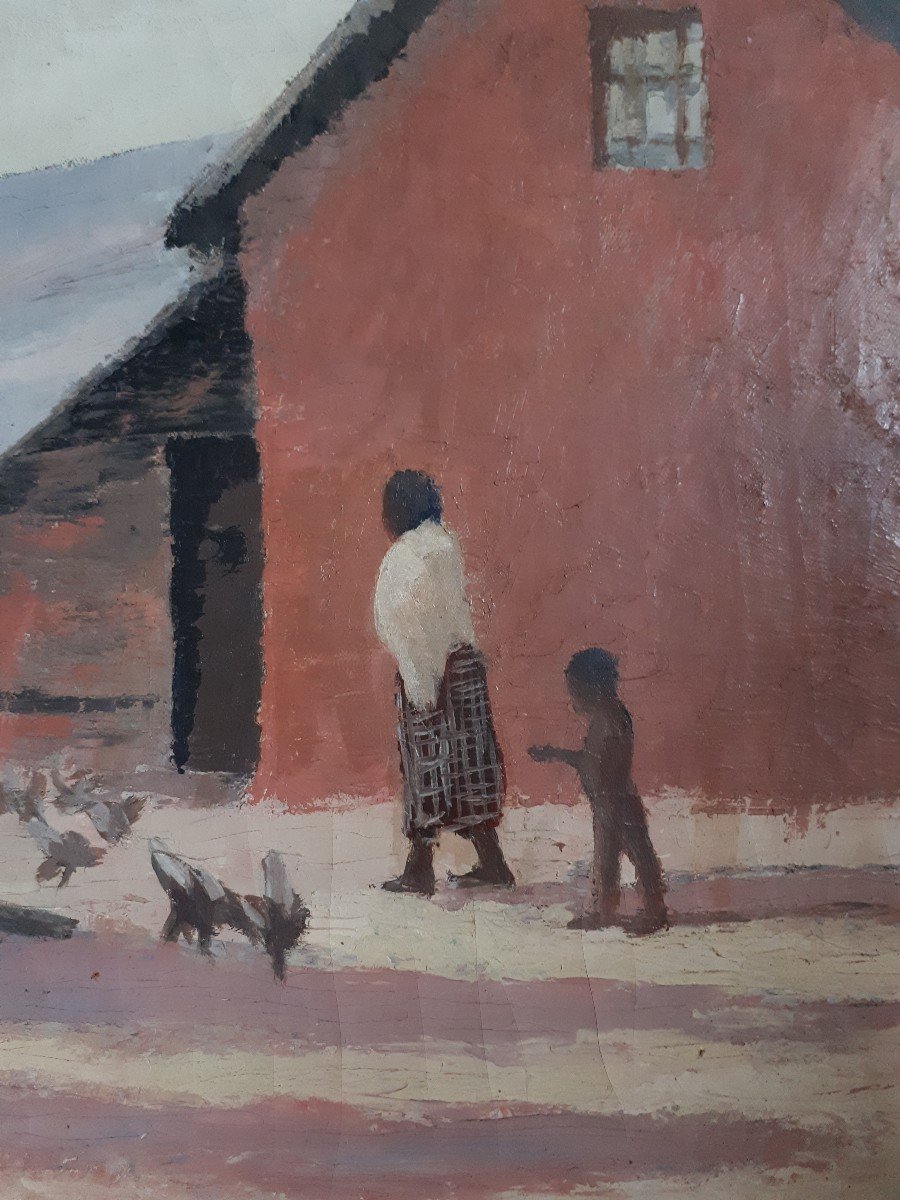 Raymond Savignac (1886-1951) Oil On Canvas Madagascar Peasant Life Scene-photo-5