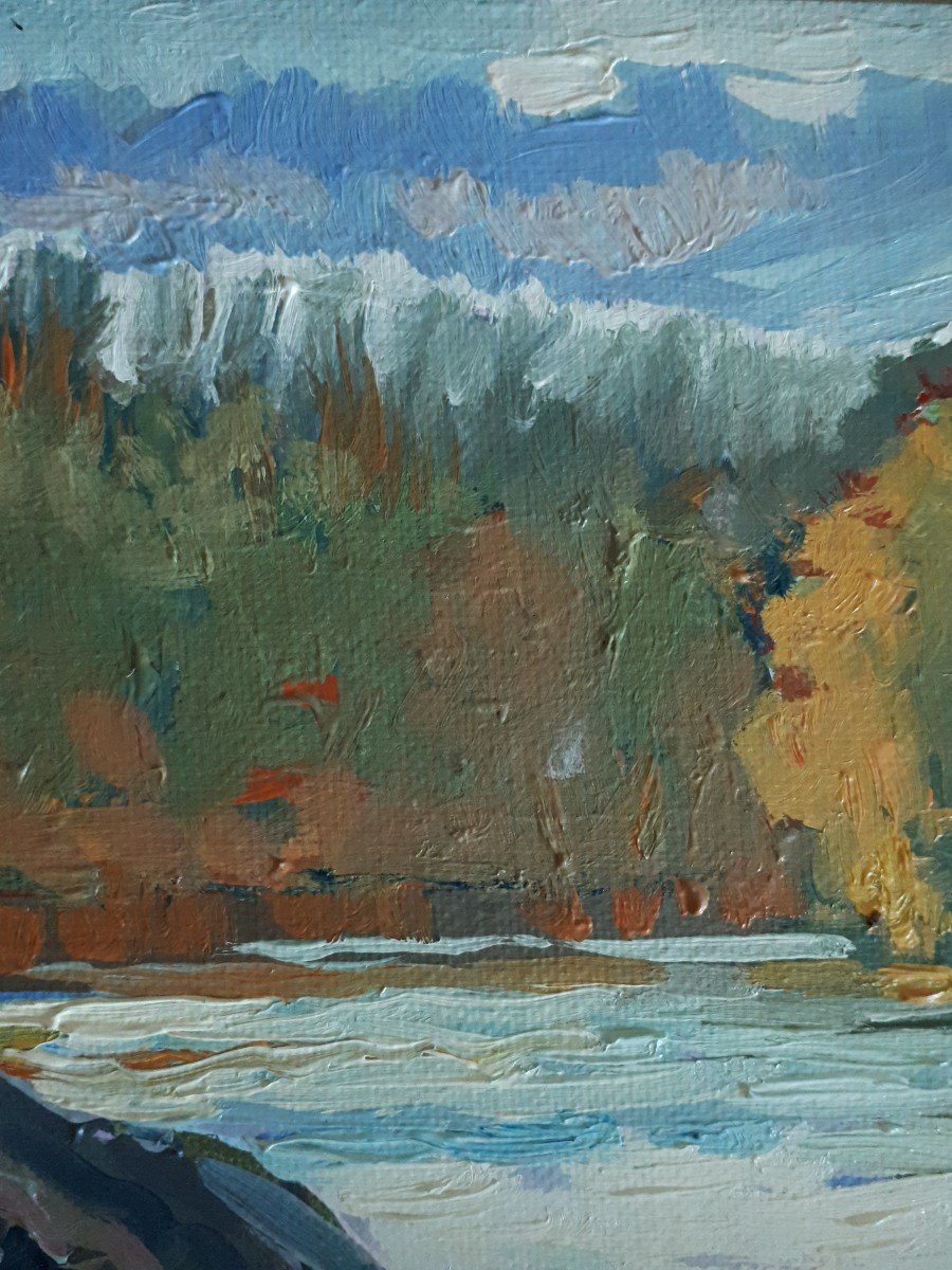 Thierry Sauvage (born In 1948) - La Marne In Noisiel - Oil On Canvas Autumn Landscape-photo-4