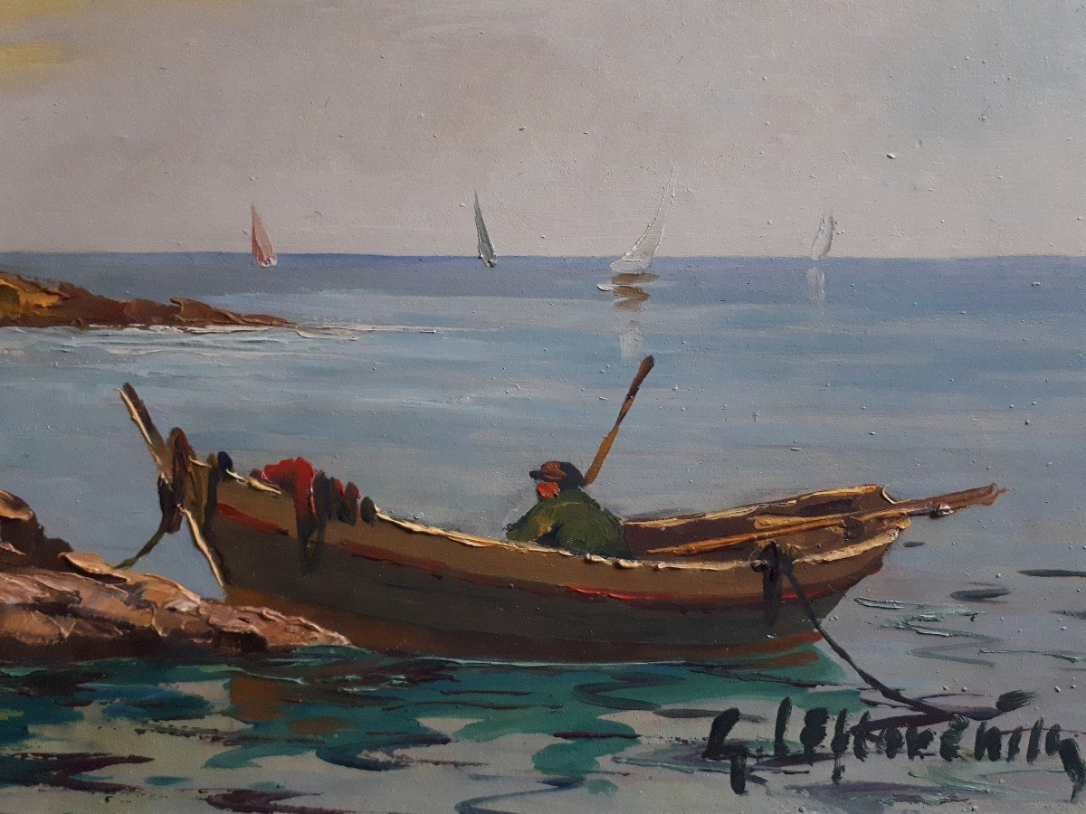 Guy Le Florentin (1907-1978) huile sur panneau marine paysage marin côtier-photo-3