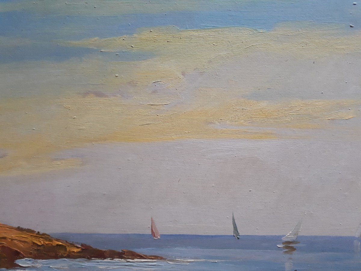 Guy Le Florentin (1907-1978) huile sur panneau marine paysage marin côtier-photo-4