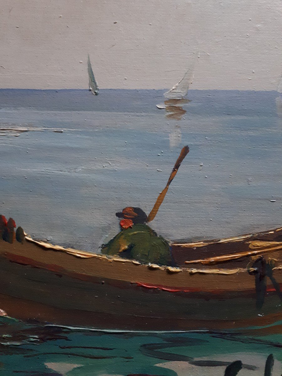 Guy Le Florentin (1907-1978) huile sur panneau marine paysage marin côtier-photo-3