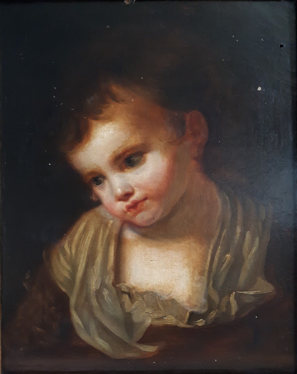 Portrait Of A Child Oil On Canvas After Jean-baptiste Greuze-photo-2