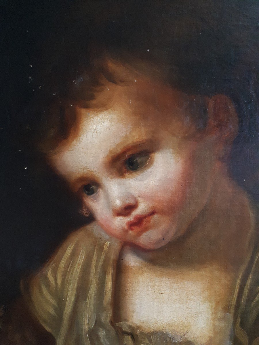 Portrait Of A Child Oil On Canvas After Jean-baptiste Greuze-photo-3