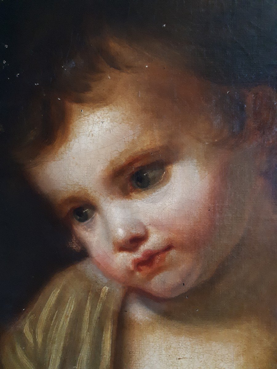 Portrait Of A Child Oil On Canvas After Jean-baptiste Greuze-photo-1